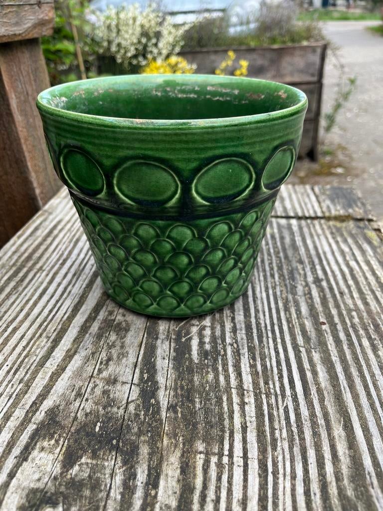 Bloempot groen Jasba 243316 vintage retro 15/17 €12,50, Gebruikt, Rond, Binnen, Ophalen of Verzenden