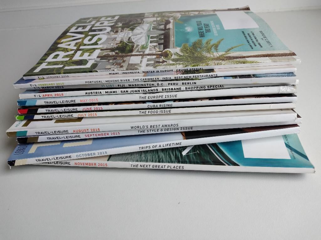 Travel + Leisure reismagazine 2015 11 stuks, Ophalen, Gelezen, Overige typen