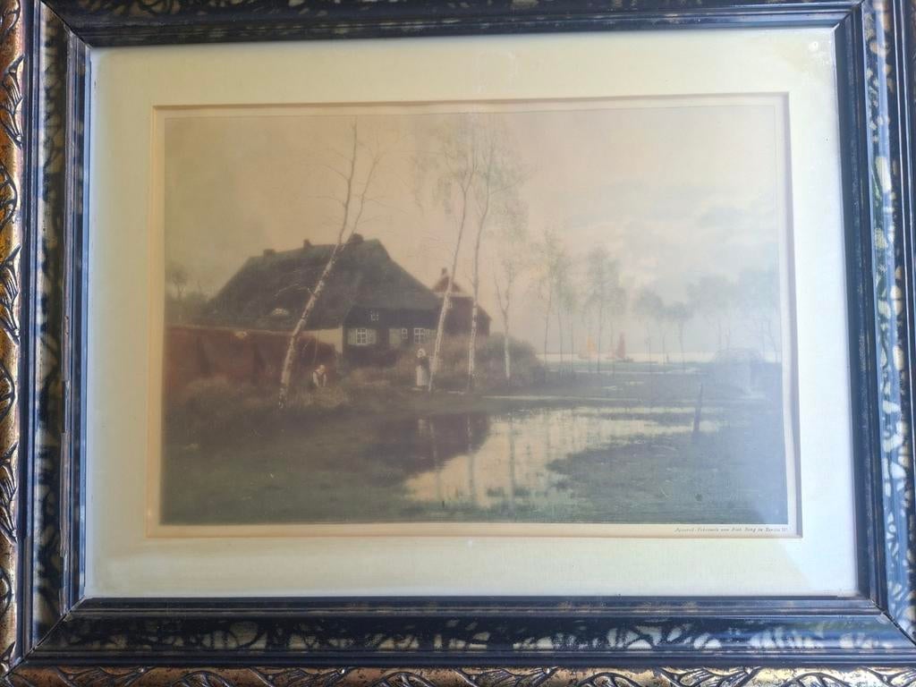 Aquarel-facsimile van Rich. Bong, ingelijst, anno 1900, Antiek en Kunst, Ophalen, Ingelijst, Overige technieken, Landschap