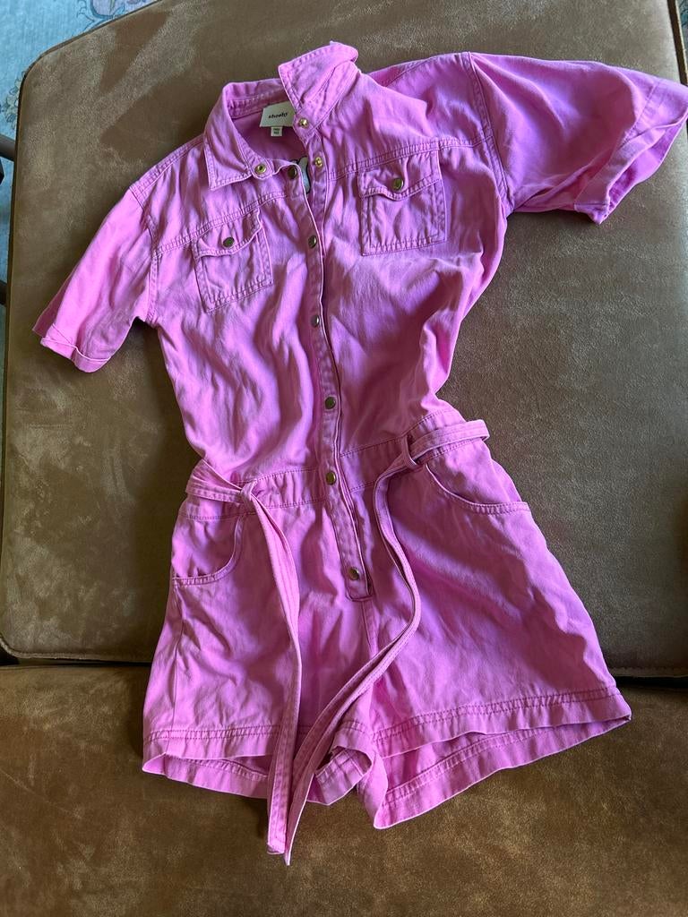 Shoeby Roze Denim Playsuit Maat 146/152, Kleding | Dames, Jumpsuits, Verzenden, Zo goed als nieuw, Maat 34 (XS) of kleiner, Roze