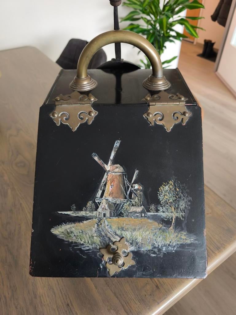 Oude Kolenkit  met molen geschilderd en bak en schep, Ophalen of Verzenden