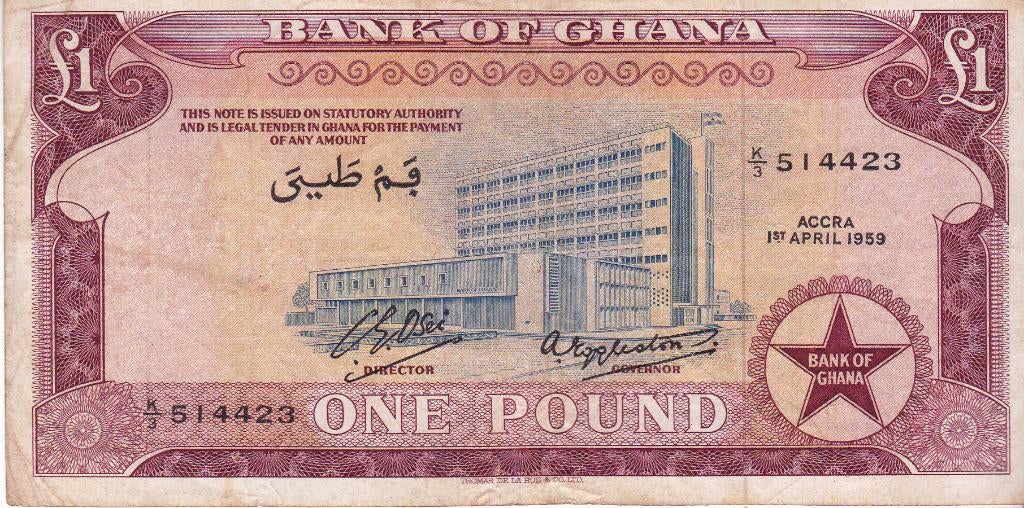 BANK OF GHANA  ONE POUND 1959     MOOI BILJET, Ophalen of Verzenden, Overige landen