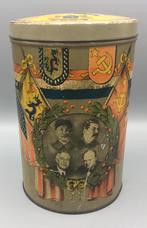 Vintage blik met wereldleiders en vlaggen, Ophalen of Verzenden, Gebruikt, Overige, Overige merken