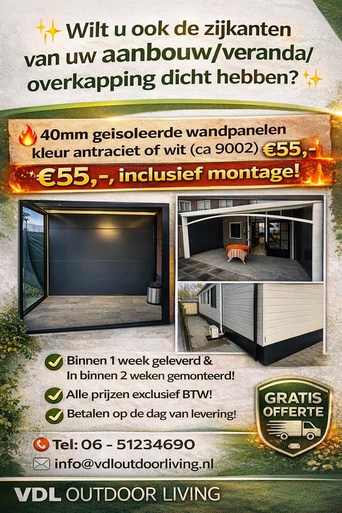 Geisoleerde wandpanelen voor uw overkapping/ veranda/ chalet, Tuin en Terras, Overkappingen, Nieuw, Veranda, Ophalen of Verzenden