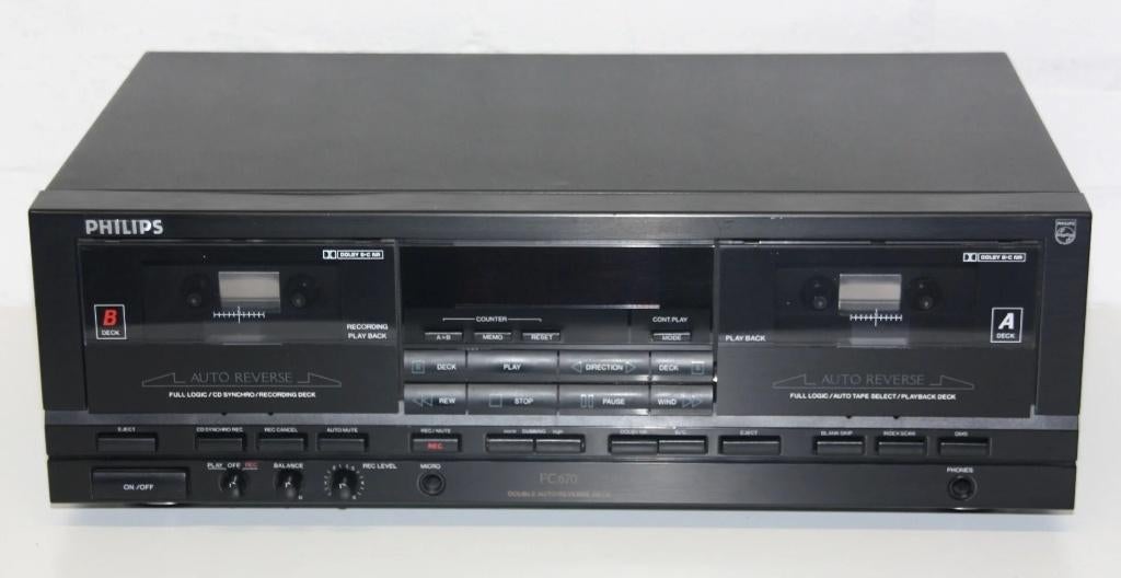 Philips Dubbel Cassette Deck Philips FC670, Audio, Tv en Foto, Verzenden, Gebruikt, Cassettedeck, Philips