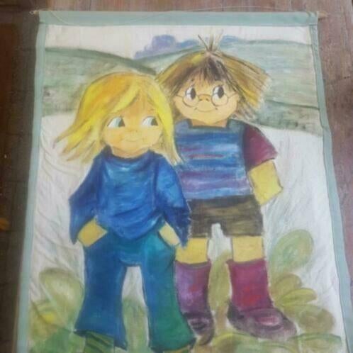 Retro vintage orig geschilderd wandkleed Big eyes Grote ogen, Ophalen