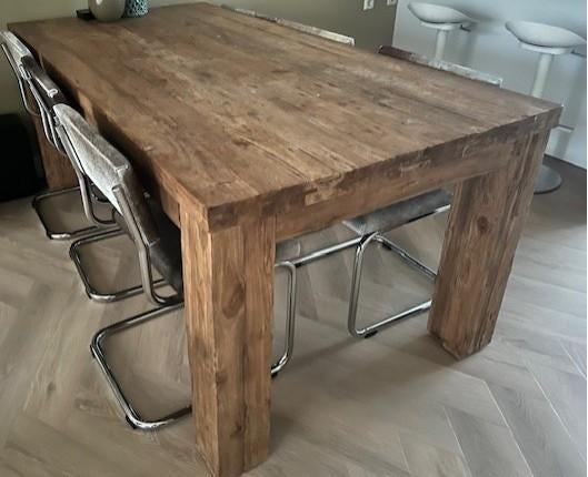 Robuuste teakhouten eettafel en salontafel, Gebruikt, Teakhout, 50 tot 100 cm, Vijf personen of meer