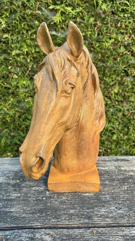 Gietijzeren paardenhoofd circa 28 cm, Ophalen of Verzenden, Nieuw, Metaal, Dierenbeeld