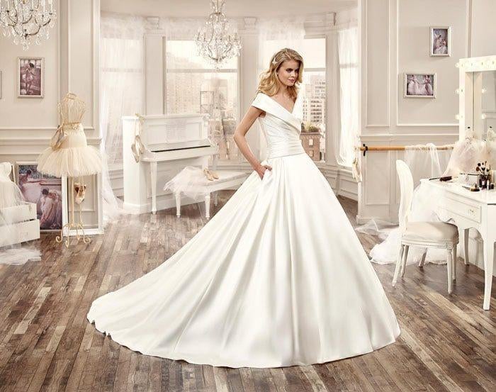 Trouwjurk van Nicole Spose, Mikado-zijde, wit, maat 36, Ophalen, Trouwjurk, Wit, Zo goed als nieuw