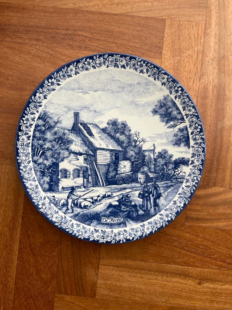 Origineel Delfts Blauw Chemkefa Wandbord - De Herfst, Ophalen of Verzenden