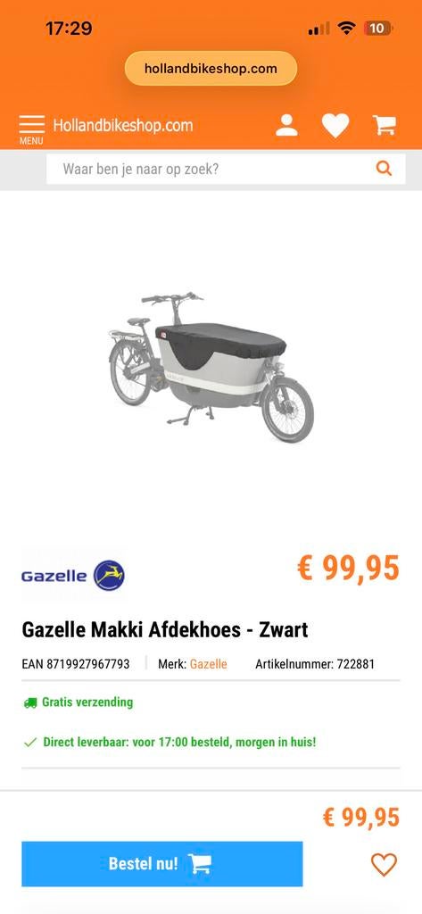 gazelle makki afdekhoes, Fietsen en Brommers, Fietsaccessoires | Aanhangers en Karren, Verzenden, Zo goed als nieuw, Overige typen