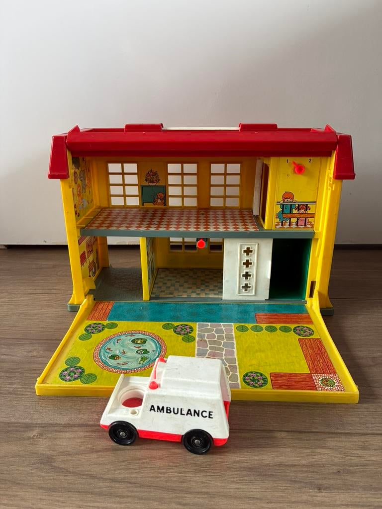 Fisher-Price kinderziekenhuis met ambulance retro vintage, Ophalen of Verzenden, Gebruikt, Speelset