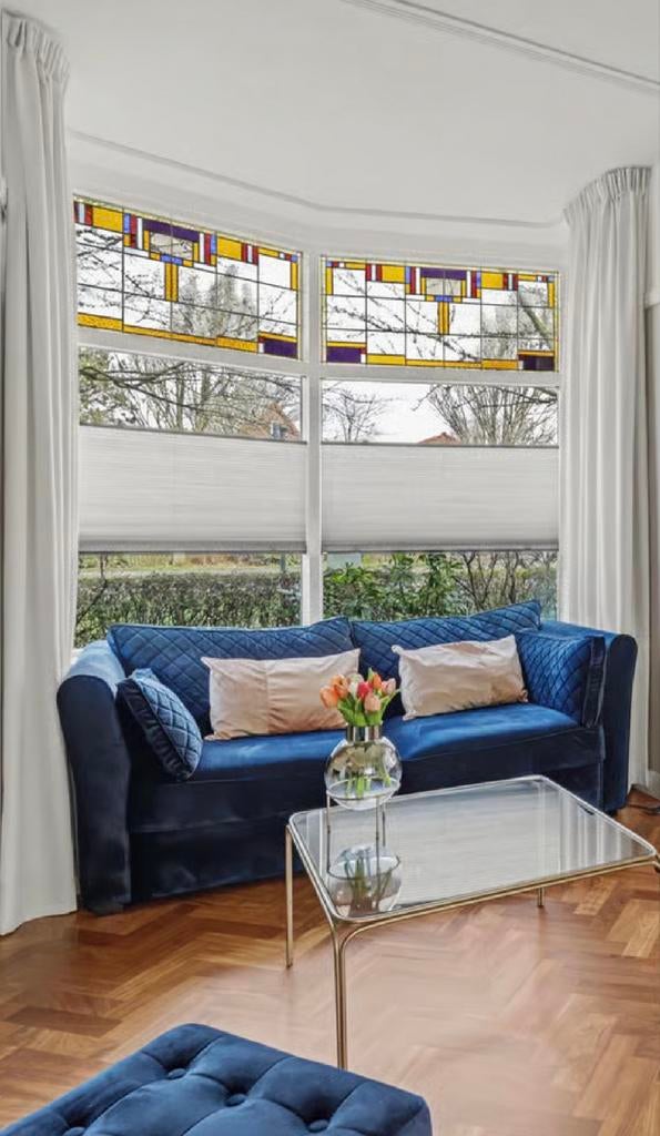 Urban Sofa Donkerblauwe bank gecapitonneerde armleuningen, Ophalen, Gebruikt, Driepersoons, 75 tot 100 cm