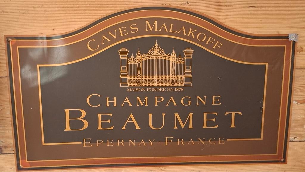 Kunststof reclame bord champagne beaumet caves malakoff, Ophalen of Verzenden, Reclamebord