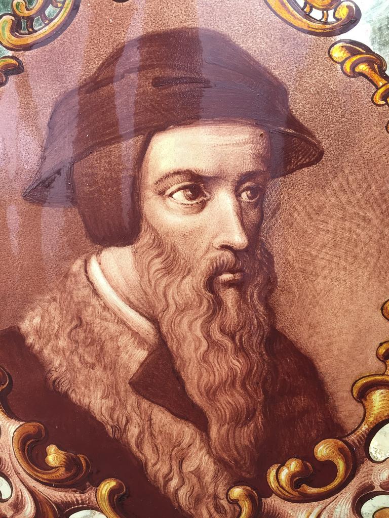 Gebrandschilderd glas in lood raam, Johannes Calvijn, Ophalen