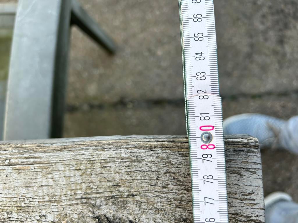 Tuintafel met 4 kunststof stoelen- gratis afhalen - Gebruikt, Tuin en Terras, Tuintafels, Ophalen, Gebruikt, Rechthoekig, Hout