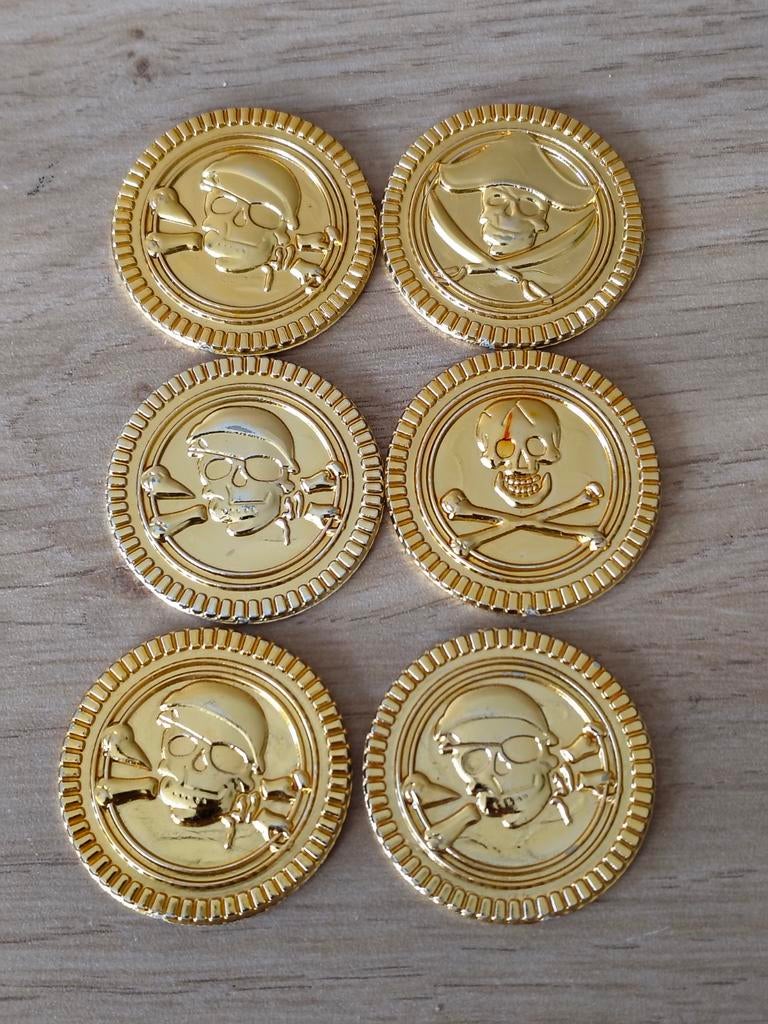 6 GOUDEN MUNTEN*PIRATEN SCHAT*DOODSKOP*SPEEL GELD, Verzenden, Zo goed als nieuw