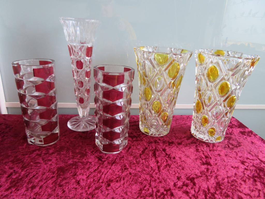 Zolderopruiming Vintage VAZEN 5 stuks GLAS, Ophalen of Verzenden