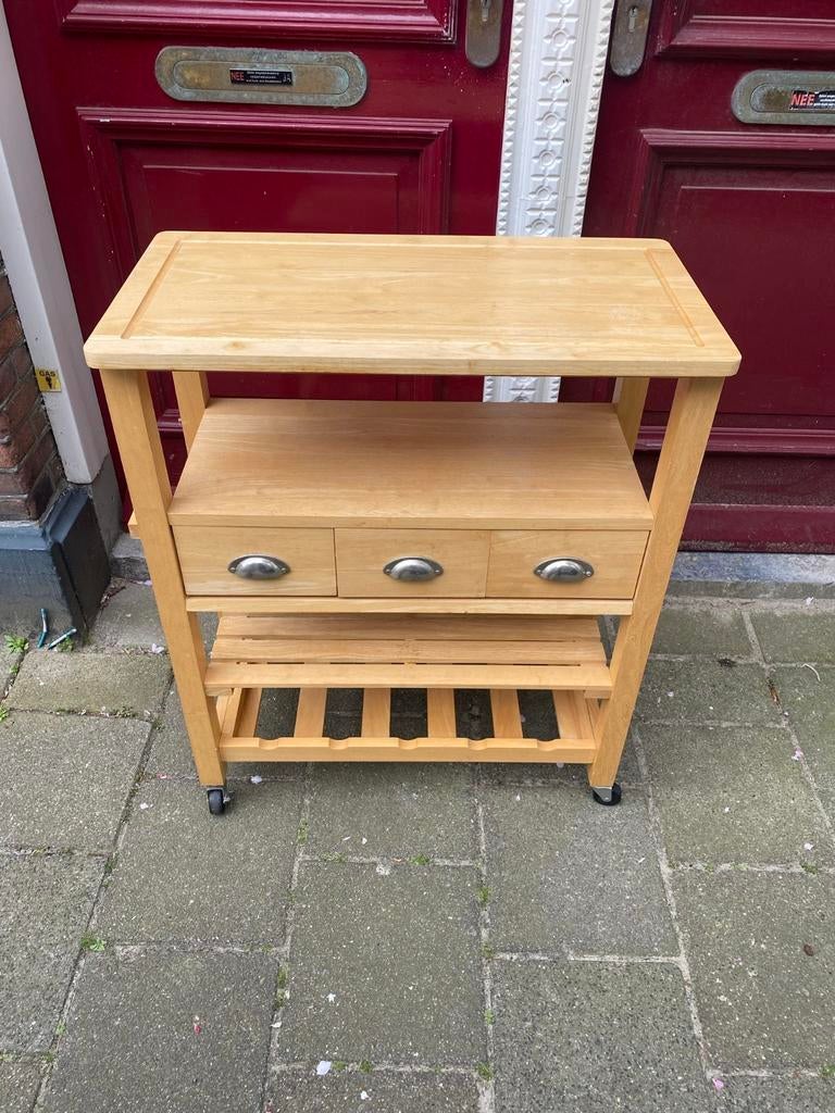 Houten kastje met 3 lades en wijnrek - gratis af te halen, Ophalen, Gebruikt