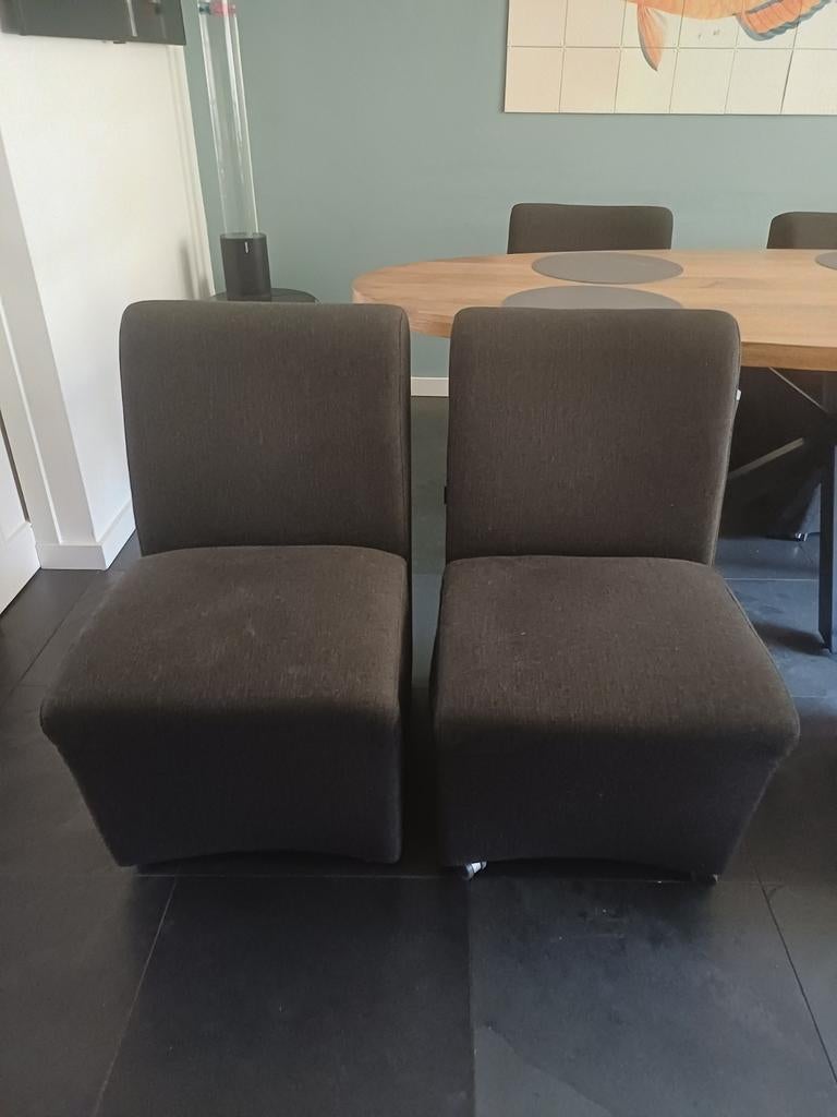 Set van 6 luxe antraciet eetkamerstoelen - Goossens, Ophalen of Verzenden, Zo goed als nieuw, Vijf, Zes of meer stoelen, Stof