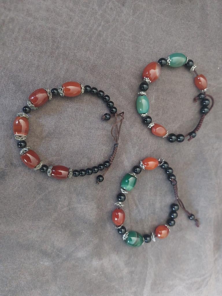 Set van 3 handgemaakte kralenarmbanden,Carneool,jade, Overige materialen, Overige kleuren, Nieuw, Ophalen of Verzenden