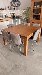 Massief eiken eettafel + 6 stoelen, Zo goed als nieuw, Vijf personen of meer, Ophalen, Rusiek Modern