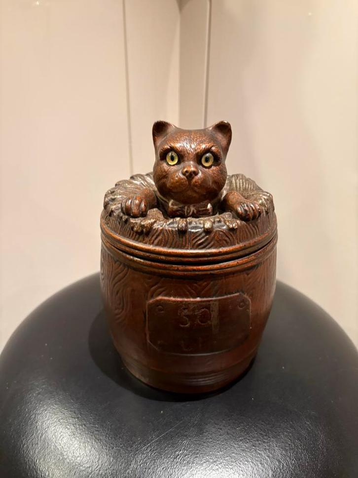 Antieke Kat Tabakspot / Humidor, Antiek en Kunst, Antiek | Keramiek en Aardewerk, Ophalen of Verzenden