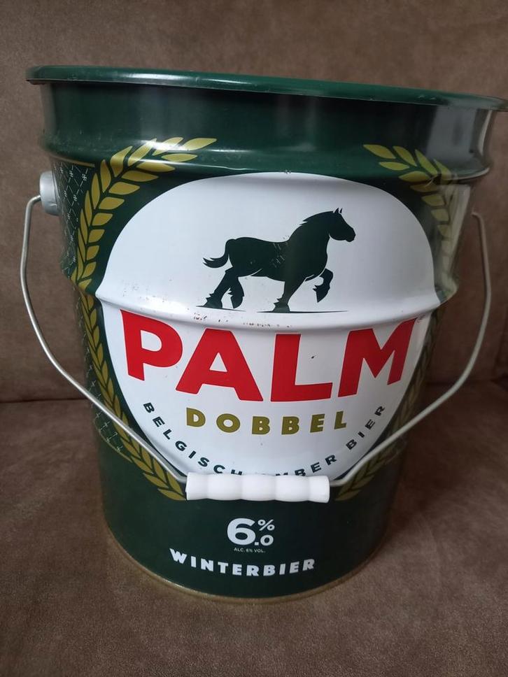 Mooi groot blik - emmer Palm Dobbel Belgisch amberbier, Verzamelen, Biermerken, Gebruikt, Ophalen of Verzenden