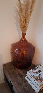 Grote bruine glazen vaas met rieten details, Overige kleuren, 50 tot 75 cm, Ophalen of Verzenden, Glas
