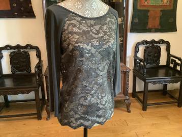 Grijs elegant kanten T-shirt blouse top maat 38/40 beschikbaar voor biedingen