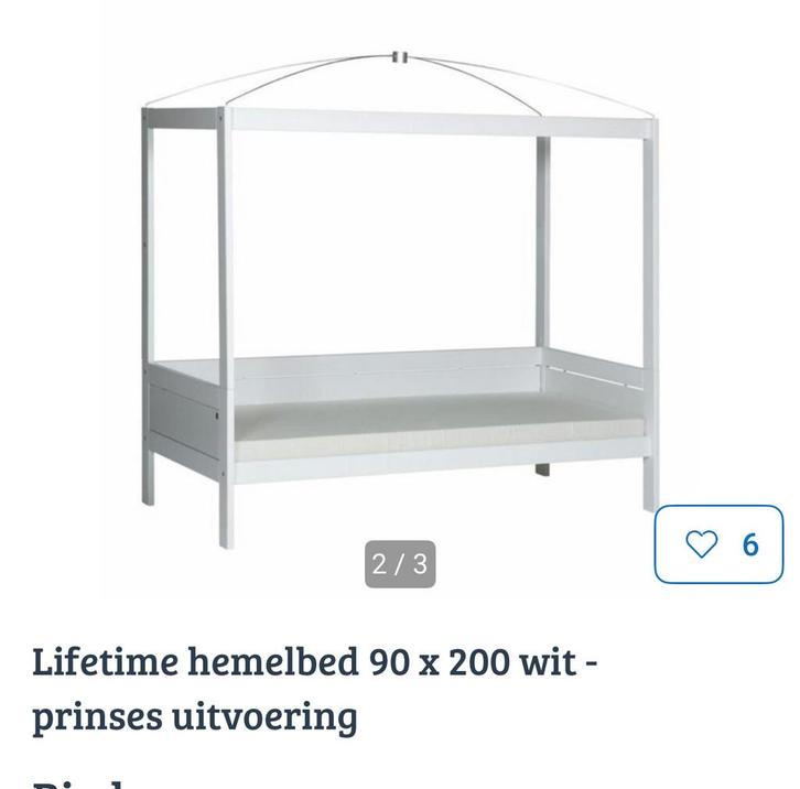 Gevraagd!! Lifetime Hemelbed 90x200, Kinderen en Baby's, Kinderkamer | Bedden, Zo goed als nieuw, 180 cm of meer, 70 tot 85 cm