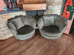2 fauteuil schelpstoel velvet stoel groen met gouden pootjes, Huis en Inrichting, Fauteuils, Ophalen, Zo goed als nieuw