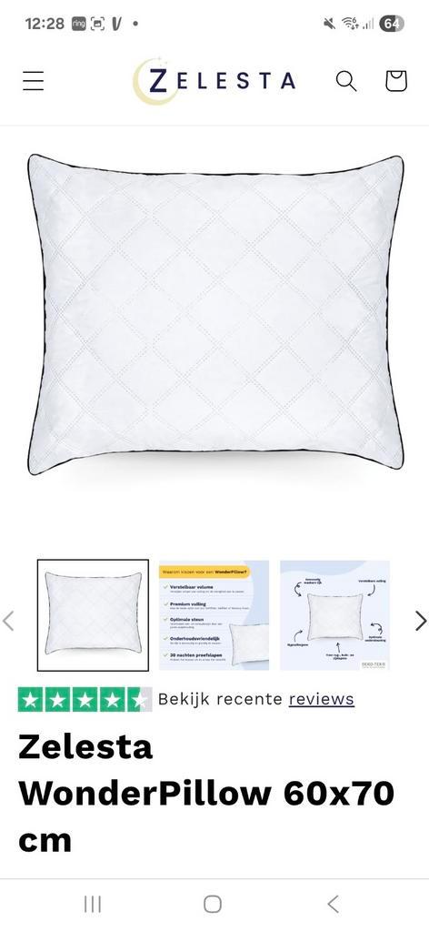 2x Zelesta WonderPillow 60x70 cm - Soft, Huis en Inrichting, Woonaccessoires | Kussens, Nieuw, Wit, Rechthoekig, Ophalen of Verzenden
