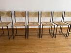 6 Papercord eetkamerstoelen, japandi stijl, Ophalen, Gebruikt, Zwart, Metaal