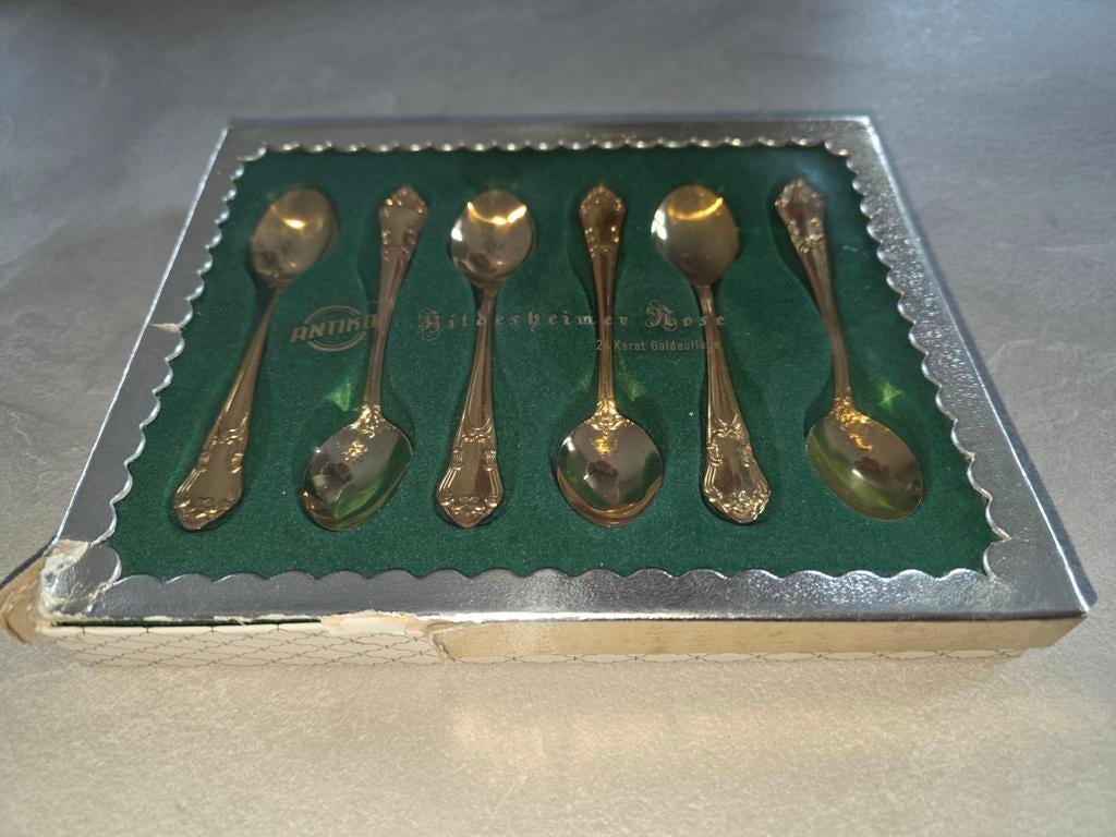 Antiko Gildeheimer Rose Lepeltjes - 24 Karaat Verguld, Antiek en Kunst, Antiek | Bestek, Ophalen of Verzenden