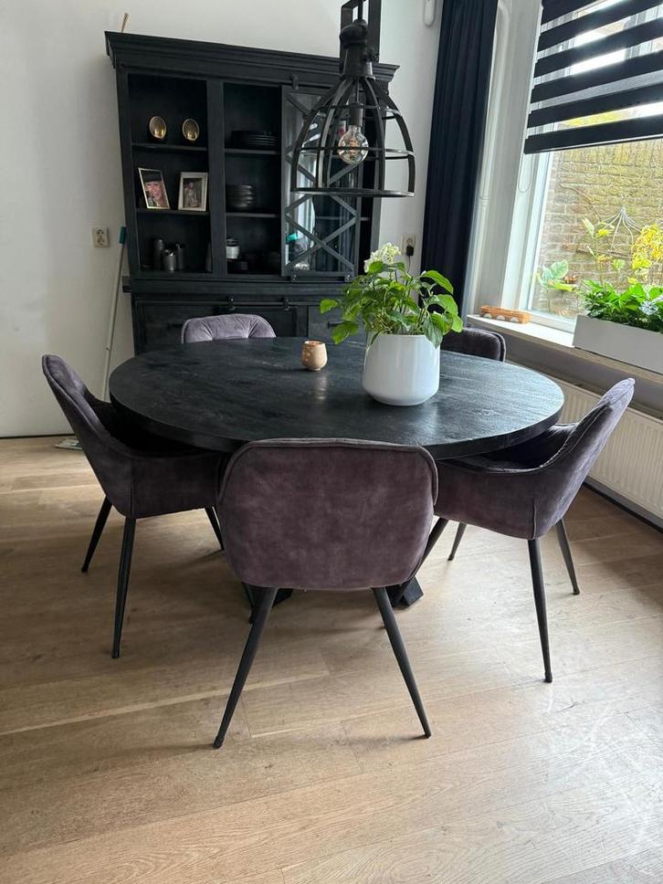 5 grijze eetkamerstoelen, Huis en Inrichting, Stoelen, Gebruikt, Vijf, Zes of meer stoelen, Stof, Grijs, Ophalen