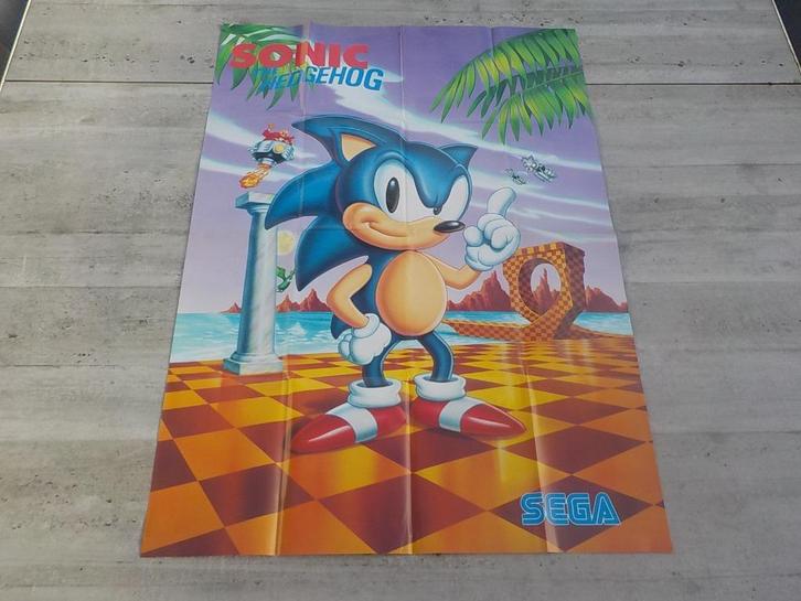 vintage Sega Mega Drive Sonic The Hedgehog poster uit 1991, Spelcomputers en Games, Games | Sega, Zo goed als nieuw, Mega Drive