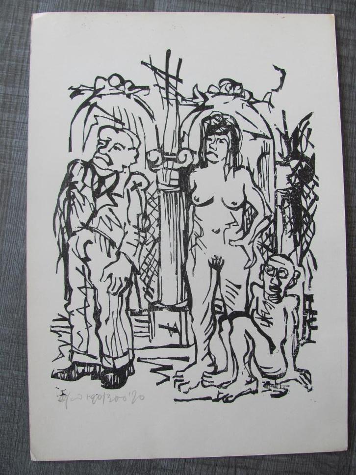 Toon Jansen - heer en naakt koppel - 1970, Antiek en Kunst, Kunst | Litho's en Zeefdrukken, Ophalen of Verzenden