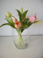 Vaas met Kunstbloemen Tulpen Rose - 34 cm hoog - zgan, Ophalen of Verzenden, Zo goed als nieuw, Binnen