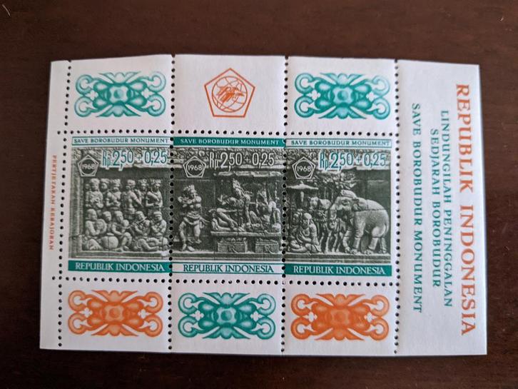 INDONESIE 1968; BLOK BOROBUDUR, Postzegels en Munten, Postzegels | Azië, Postfris, Zuidoost-Azië, Verzenden