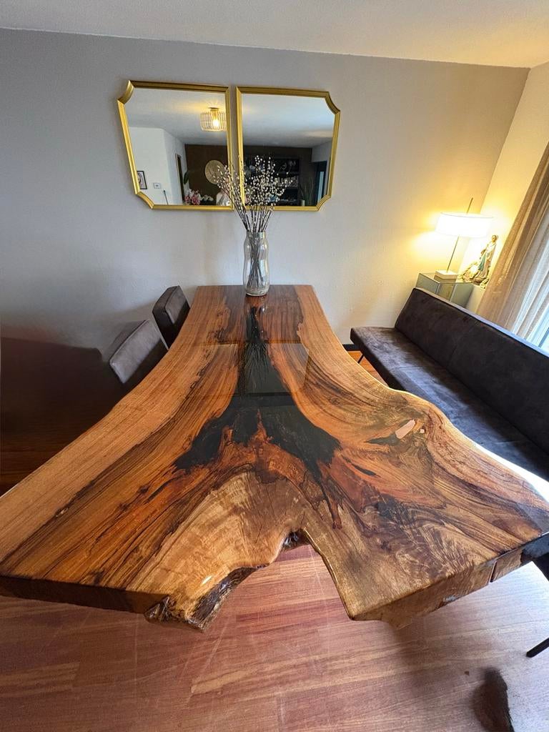 Unieke Robina Boomstam Tafel - Massief Hout, Ophalen, 100 tot 150 cm, Zo goed als nieuw, Vijf personen of meer
