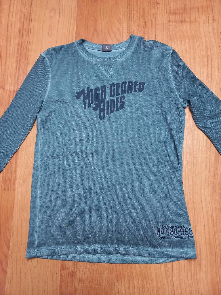 MANGUUN TEENS NIEUW groen / blauwe shirt + opdruk tekst 176, Kinderen en Baby's, Kinderkleding | Maat 176, Nieuw, Jongen, Shirt of Longsleeve