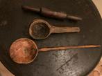 Antieke Houten Keukengereedschap Set - Deegroller & Lepels, Antiek en Kunst, Ophalen of Verzenden