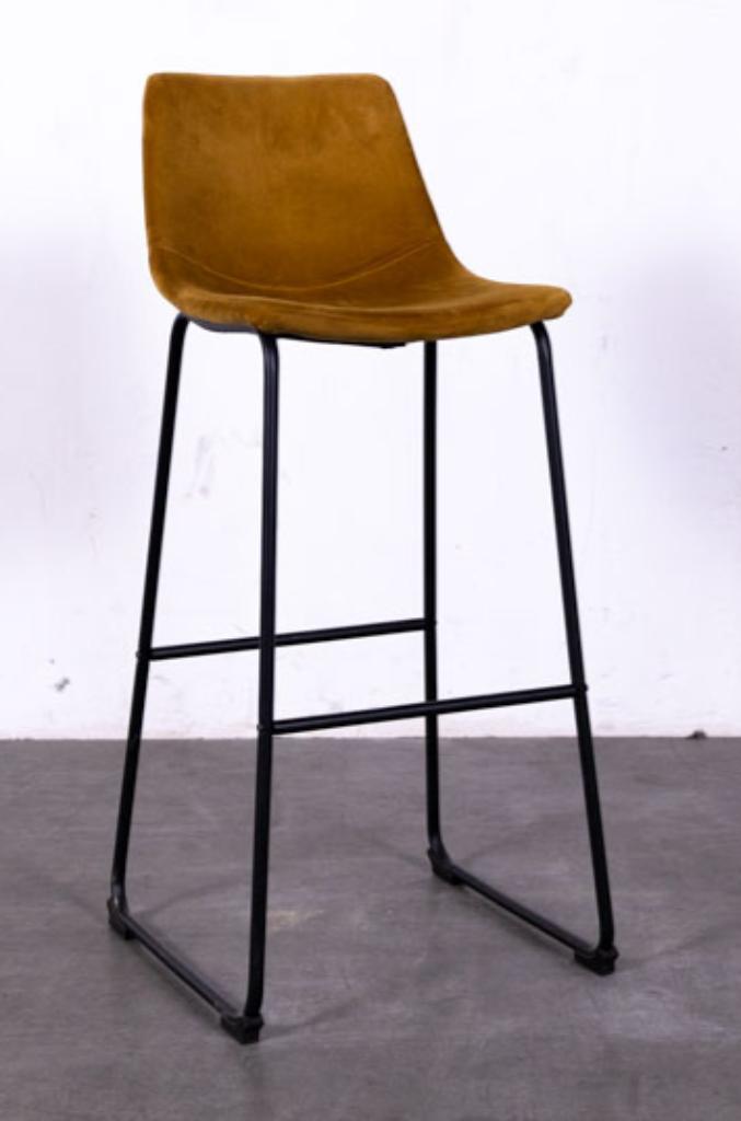 Barkruk velvet geel (12 stuks), Huis en Inrichting, Barkrukken, Gebruikt, 60 tot 90 cm, Metaal, 5 krukken of meer, Met voetsteun