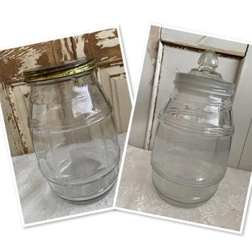 2x Brocante glazen voorraadpot beschikbaar voor biedingen