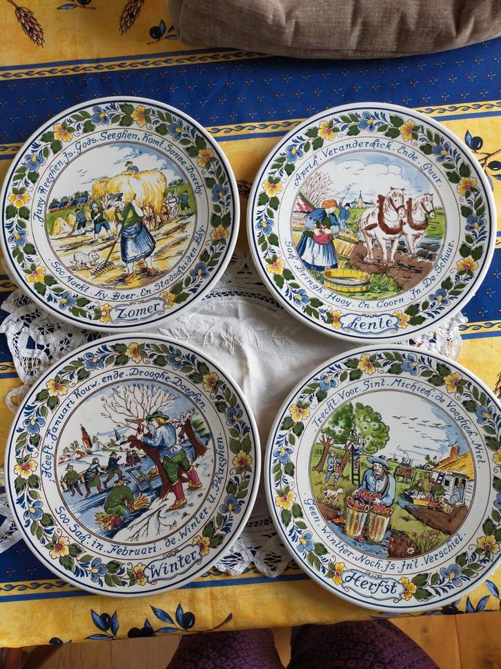 Borden Royal Goedewaagen,  4 jaargetijden- Handbeschilderd, Antiek en Kunst, Antiek | Wandborden en Tegels, Ophalen of Verzenden