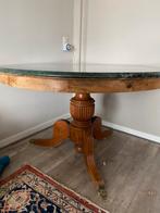 Koloniale eettafel groen marmer blad rond 123 cm, Gebruikt, Overige materialen, Rond, Ophalen of Verzenden