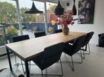 Houten eettafel met stalen frame + 6 stoelen, Huis en Inrichting, Tafels | Eettafels, Ophalen, 100 tot 150 cm, Eikenhout, Zo goed als nieuw