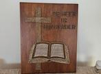 religieus houten vintage retro curiosa brocant bord met teks, Antiek en Kunst, Antiek | Religie, Ophalen of Verzenden