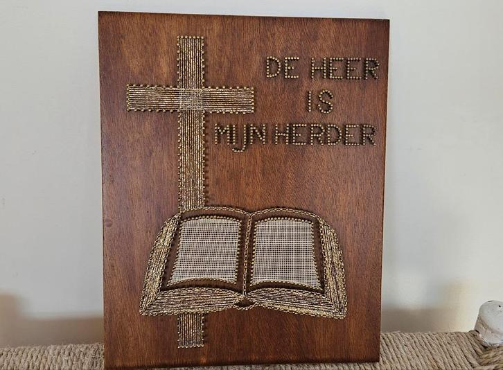religieus houten vintage retro curiosa brocant bord met teks, Antiek en Kunst, Antiek | Religie, Ophalen of Verzenden